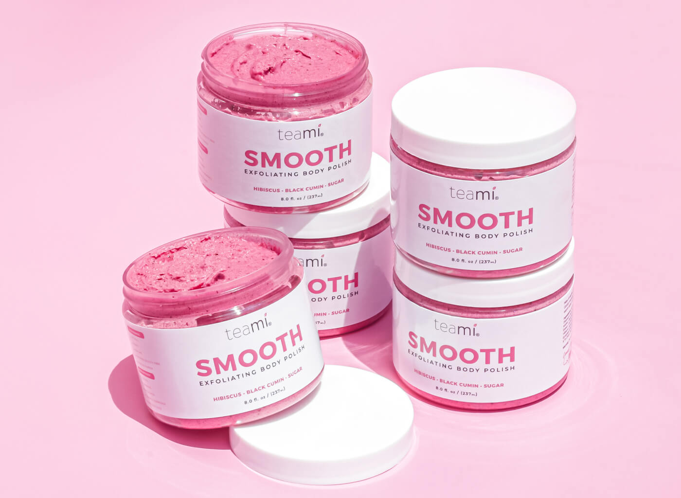 Multiple tubs of Teami smooth exfoliating body polish
