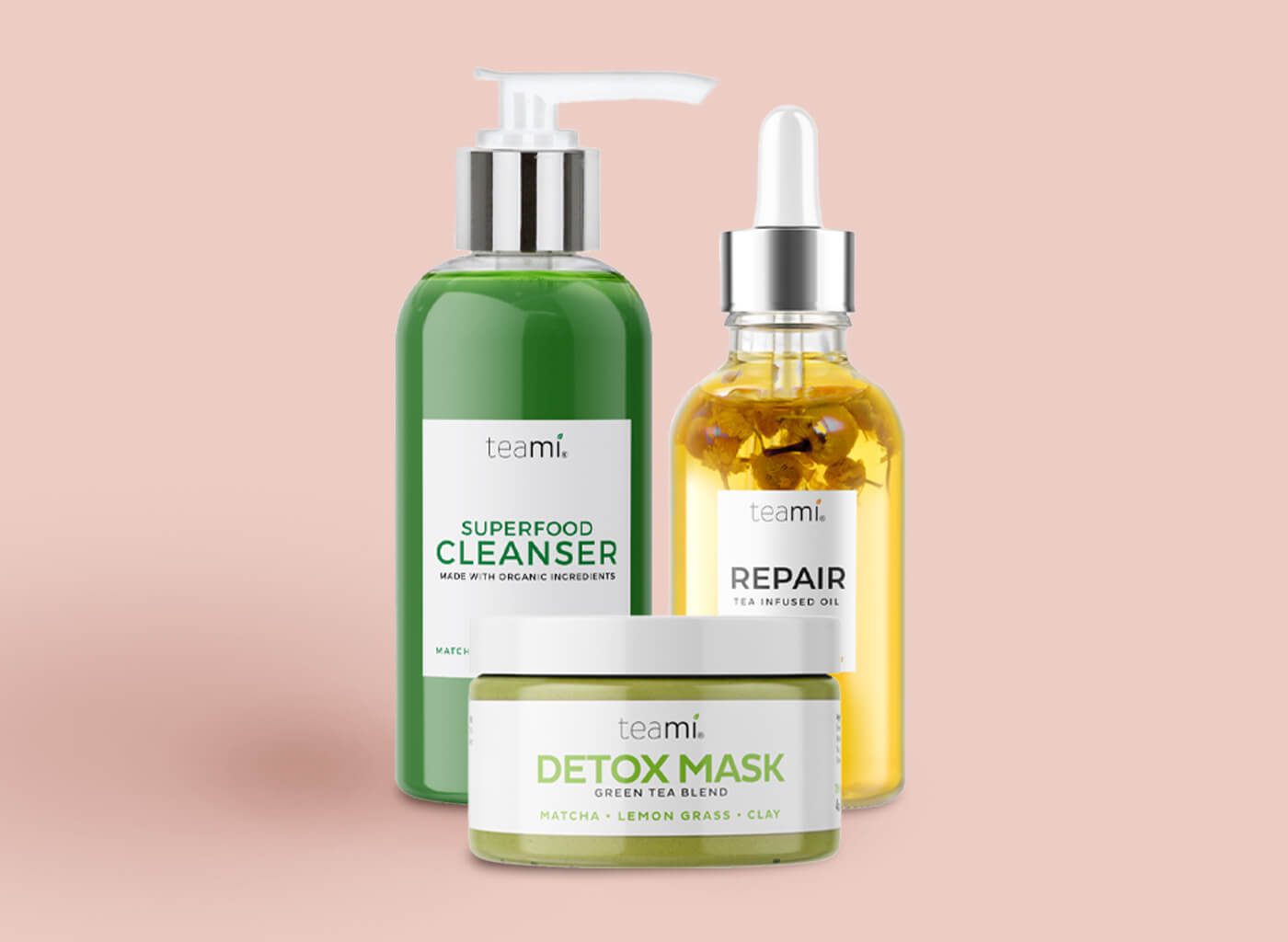 detox mask, repair oil and superfood cleanser