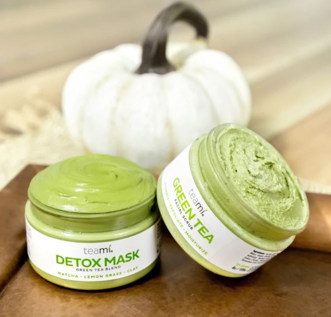 Teami glow, repair and soothe oils and green tea and detox mask scrubs