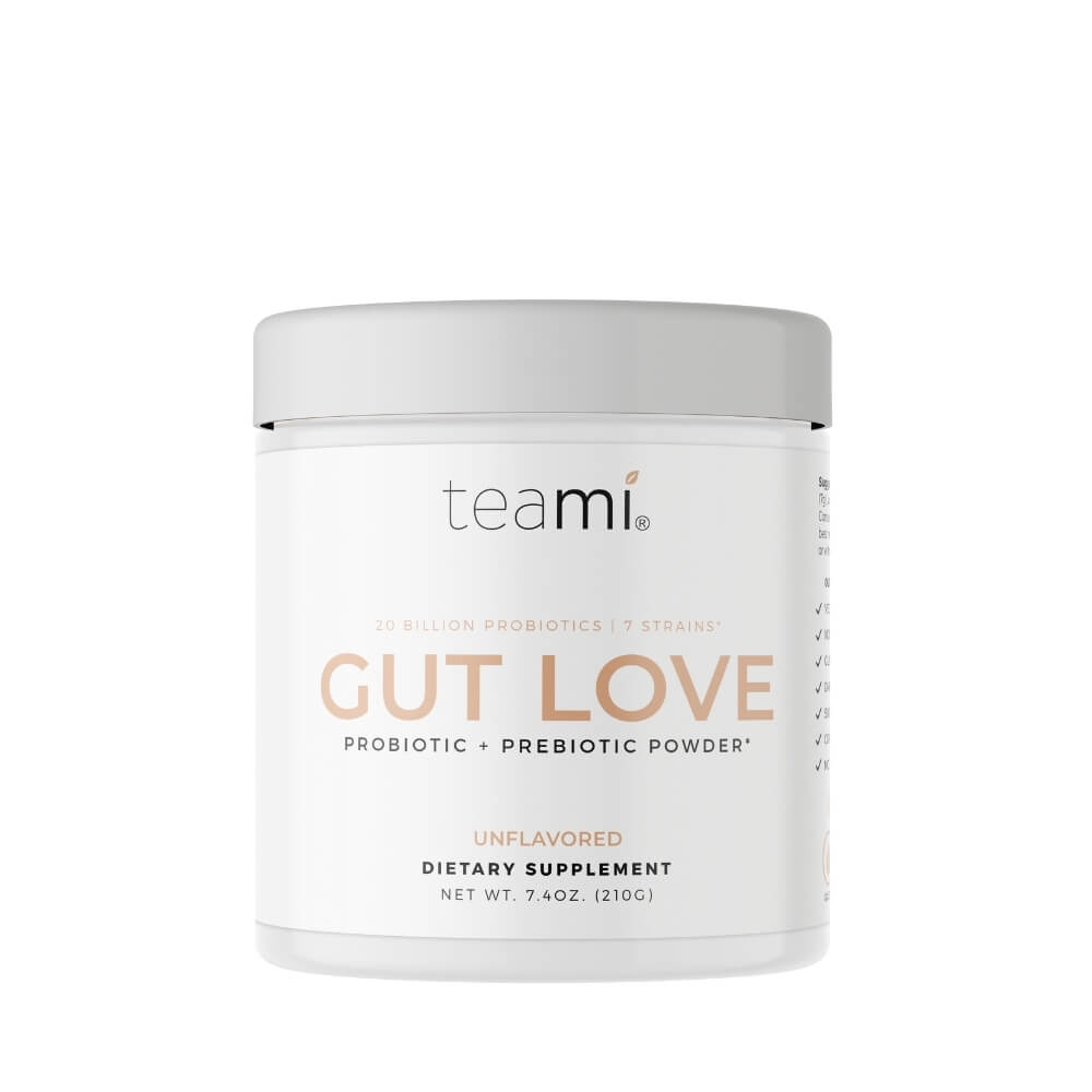 teami bye bye bloat kit which includes 30 day detox pack, gut love and teami tumbler