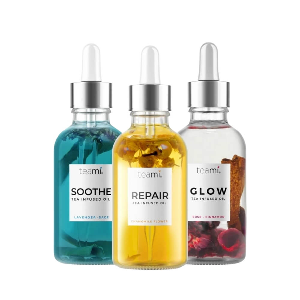 Teami facial oil bundle with repair, soothe and glow oils