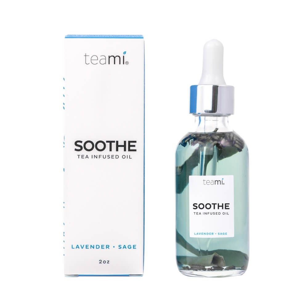 Teami soothe oil next to packaging box