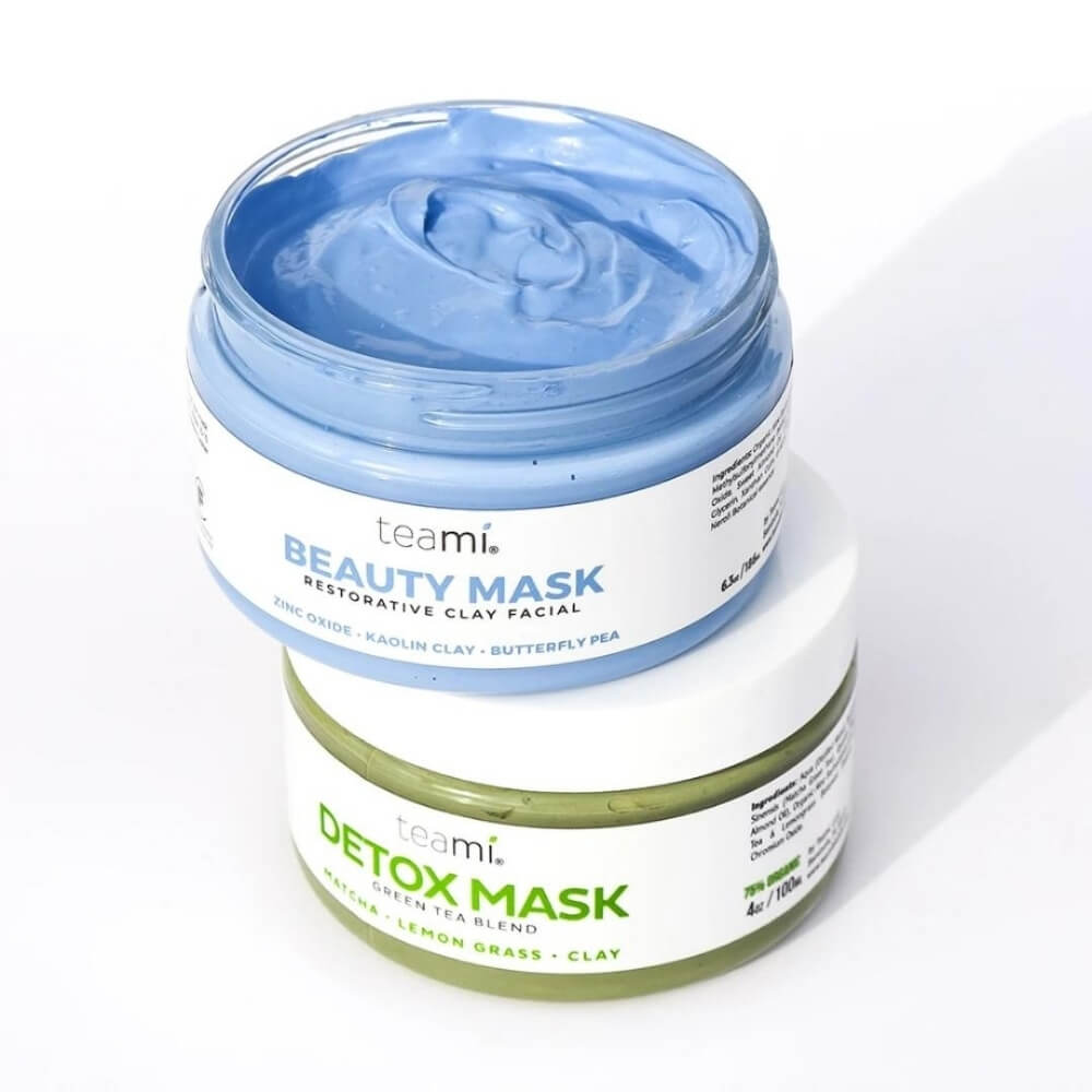 teami detox mask and teami beauty mask sitting on top of each other