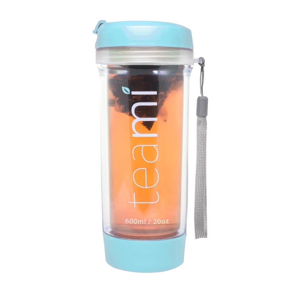 pale blue teami tea holder filled with tea