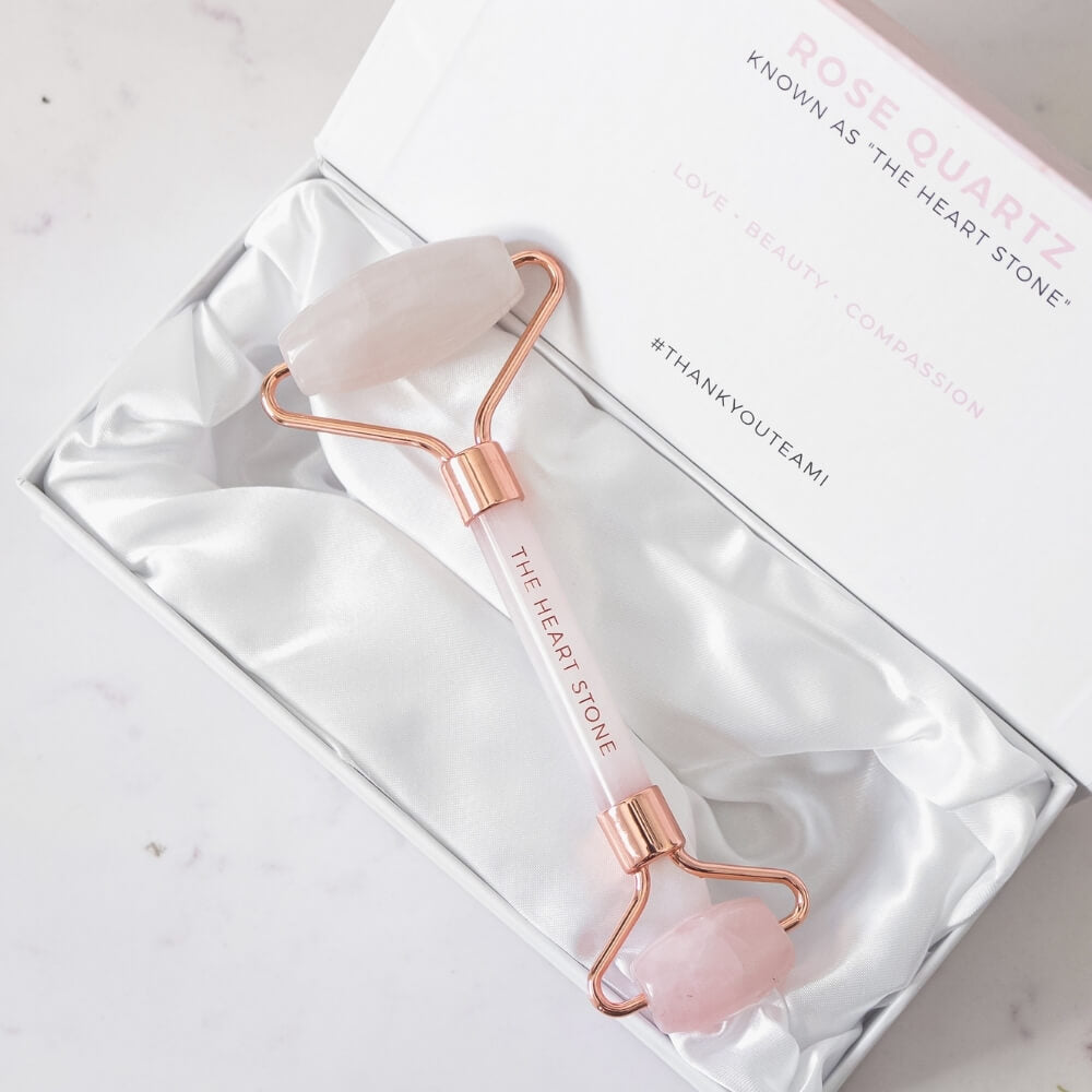 Teami Rose Quartz facial roller in box