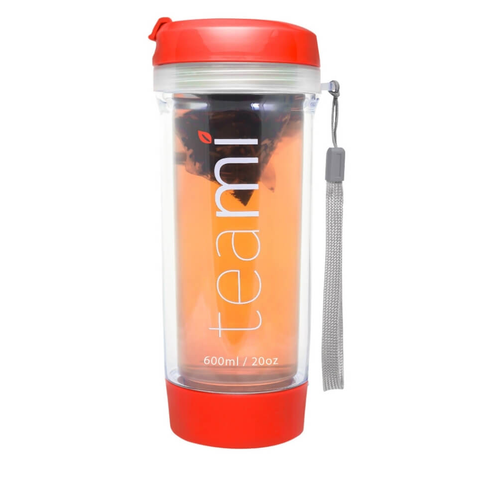 red teami tea tumbler with tea inside