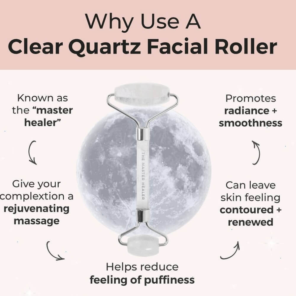 clear quartz facial roller benefits info sheet