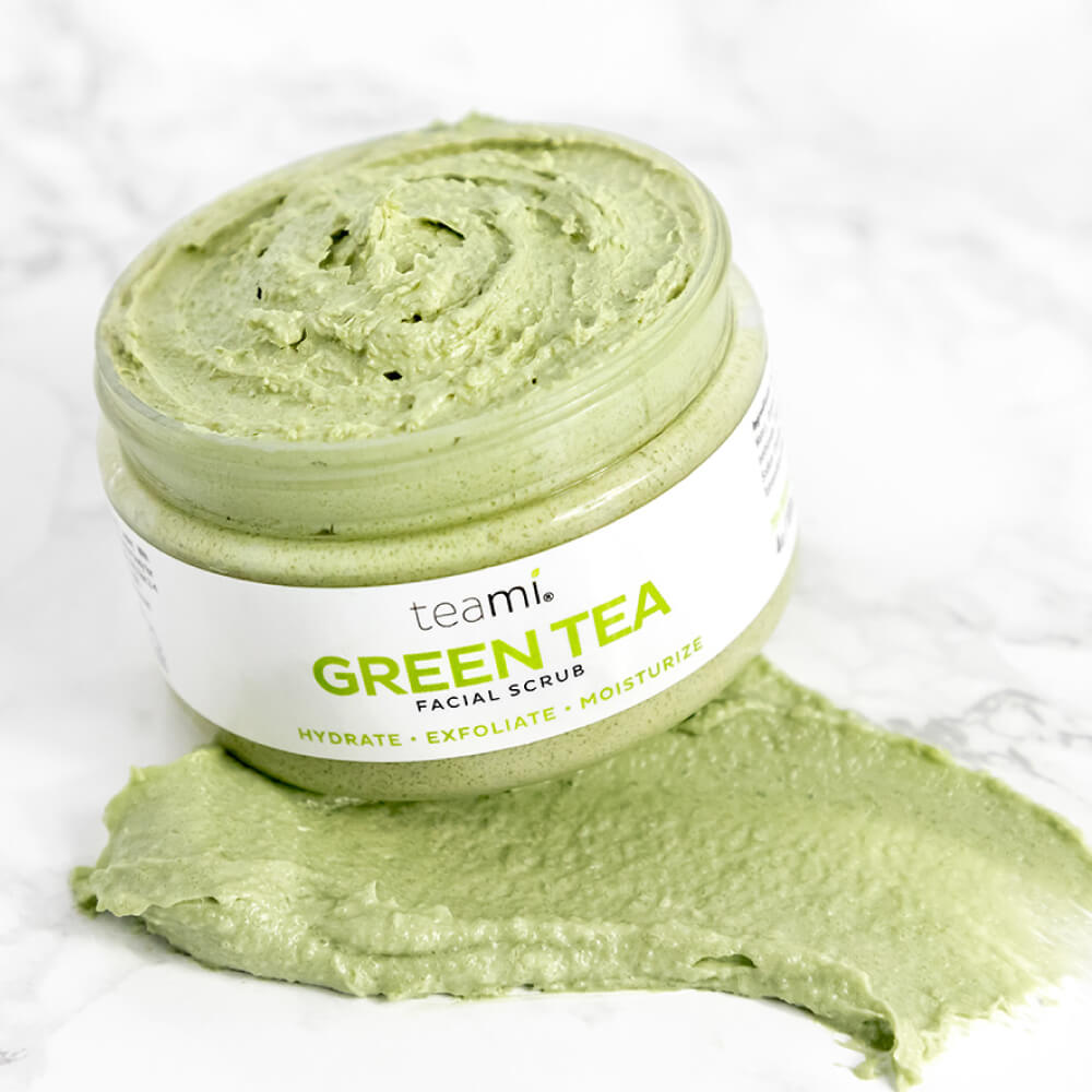 Teami green tea facial scrub on white background