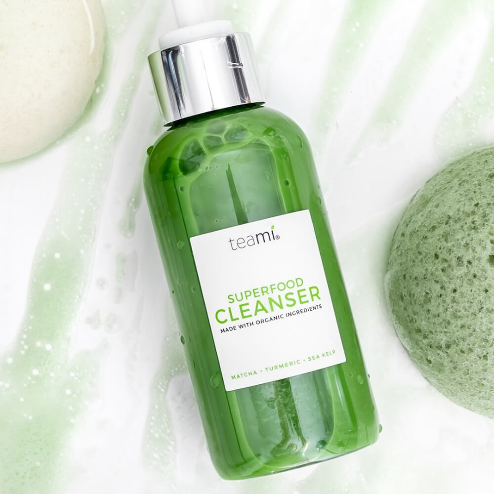 close up of bottle of Teami superfood liquid cleanser