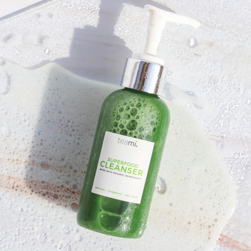 bottle of Teami superfood liquid cleanser laying down