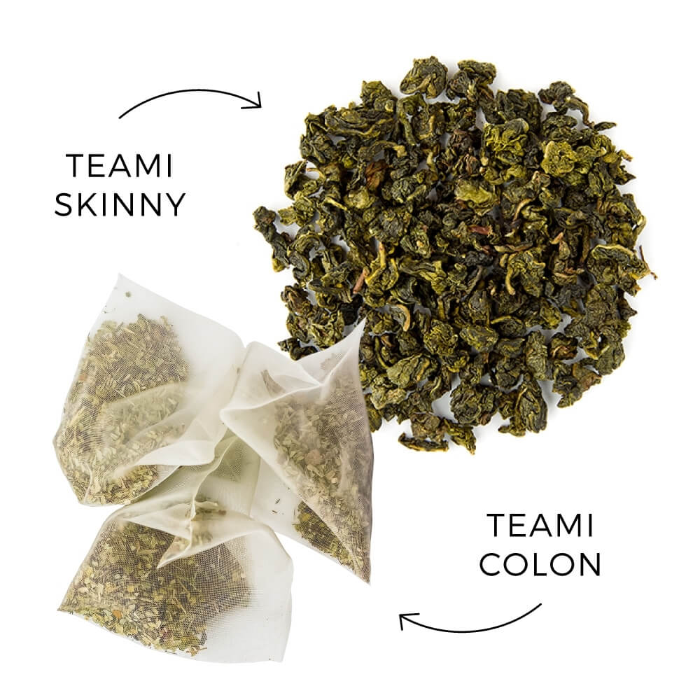 teami skinny tea bag and teami colon tea bag showing the ingredients