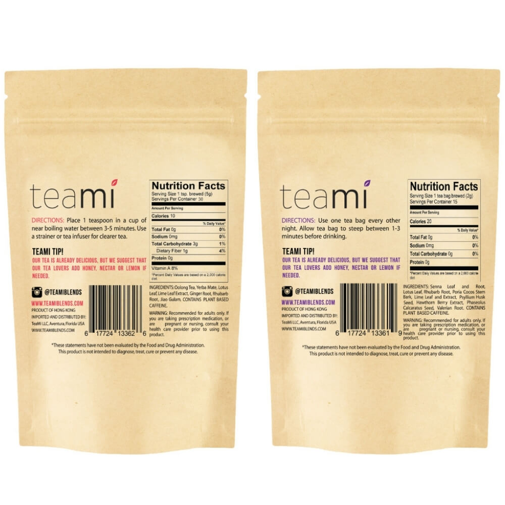 back of the teami skinny tea and teami colon tea packages