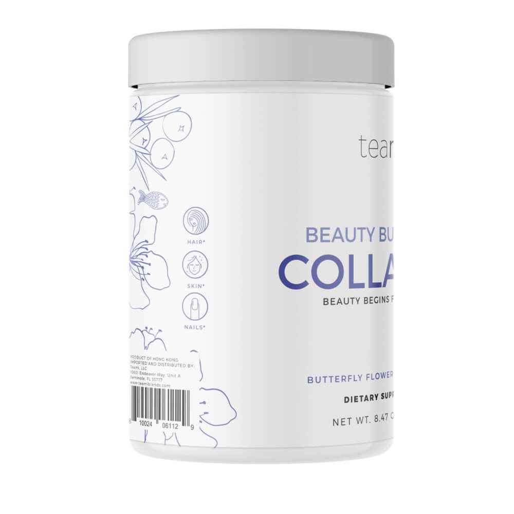 tub of Teami beauty butterfly collagen on white background 