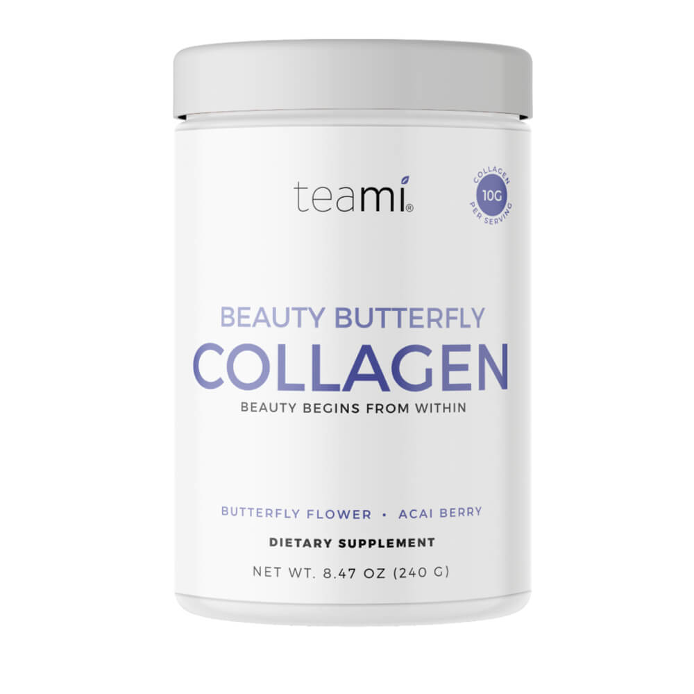tub of Teami beauty butterfly collagen on white background 