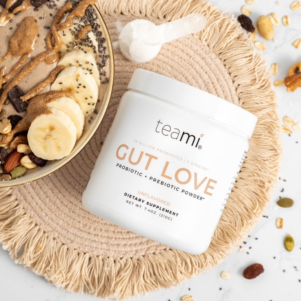 teami wellness gut love probiotic prebiotic powder unflavoured dietary supplement